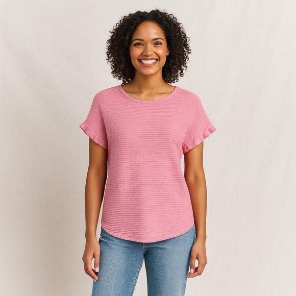 Pink Textured Ruffle Sleeve Top NWOT Soft Girl Coquette Feminine Casual Blouse - Picture 4 of 8